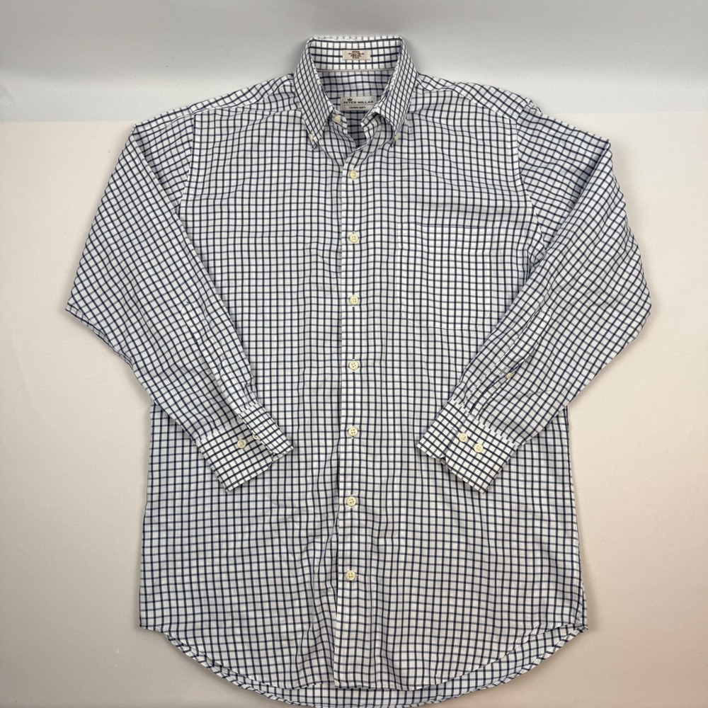 Peter Millar Crown Soft Mens Medium Checkered Button‎ Down Shirt Long Sleeve
